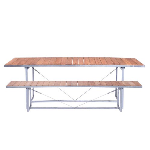 Jan Kurtz - Jever Garden Set With Bench - teakwood/Bench 220x35x45cm/Table 220x70x74cm/folding table and bench
