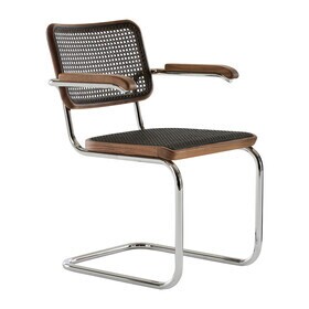 Thonet - S 64 V sledestoel met armleuningen met vlechtwerk Dark Melange onderstel verchroomd