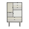 Andersen Furniture - Andersen Furniture S5 Kommode Fronten bunt - silberweiß/beige/metallgrau/Eiche schwarz lackiert/B 83 x T 43 x H 132 cm