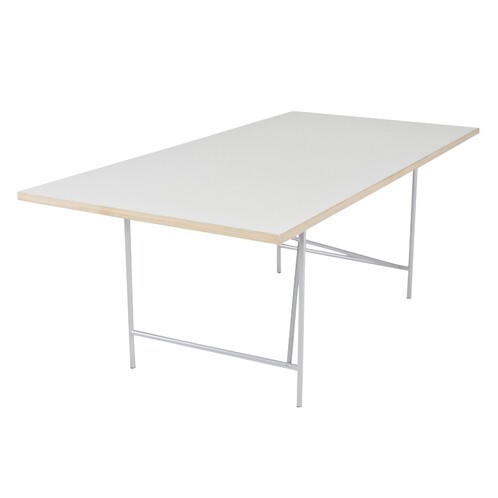 Richard Lampert - Eiermann 1 Table eccentric - white/oak edge/frame silver//incl. height adjuster 3.5cm/180x90cm