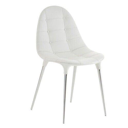 Cassina - Caprice Stuhl - weiß/Leder Scozia 13X247/Gestell chrom/Schale außen weißes Nylon