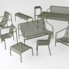 HAY Palissade Kollektion mit grünen Metallstühlen, Bänken und Tischen in modernem Design für Außenbereiche. - Palissade Barhocker 78cm