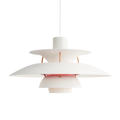 Louis Poulsen - PH 5 Suspension Lamp - modern white/mate powder coated/connecting rods orange/H 26.7cm/Ø 50cm