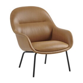 Muuto - Fauteuil Fiber Lounge rembourré avec base tubulaire cuir