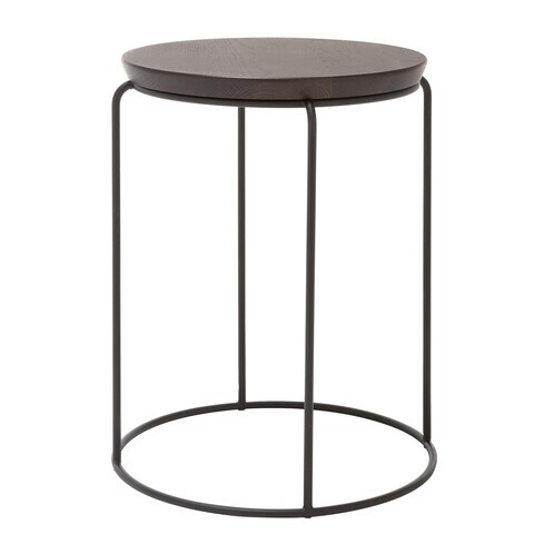 freistil Rolf Benz - freistil 151 Couchtisch Rund Ø37cm - dunkelbraun (H65)/Tischpaltte gebeitze Eiche Ø37cm/H 51cm, Gestell Ø40cm/Gestell schwarz (RAL9005): pulverbeschichtet
