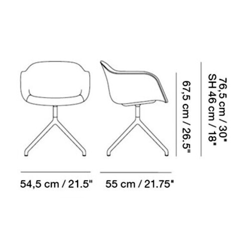 Muuto - Fiber Chair - Chaise rembourrée pivotant - dessin au trait