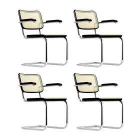 Thonet - S 64 V Freischwinger Armlehnstuhl mit Rohrgeflecht 4er Set