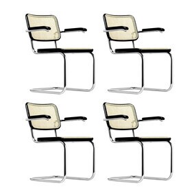Thonet - Set de 4 chiases avec accourdoirs cantilever S 64 V avec clayonnage en roseaux