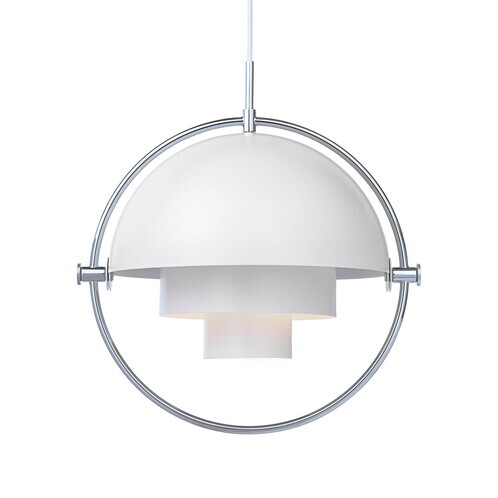Gubi - Multi-Lite Pendelleuchte Chrom - weiß/Ø 36cm/Kabel weiß
