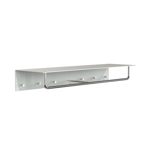 FROST - Unu Wall Coat Rack With 6 Hooks & Bar - white-aluminium/polished/WxHxD 100x15x30cm