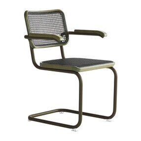 Thonet - S 64 V Freischwinger Armlehnstuhl mit Rohrgeflecht Dark Melange