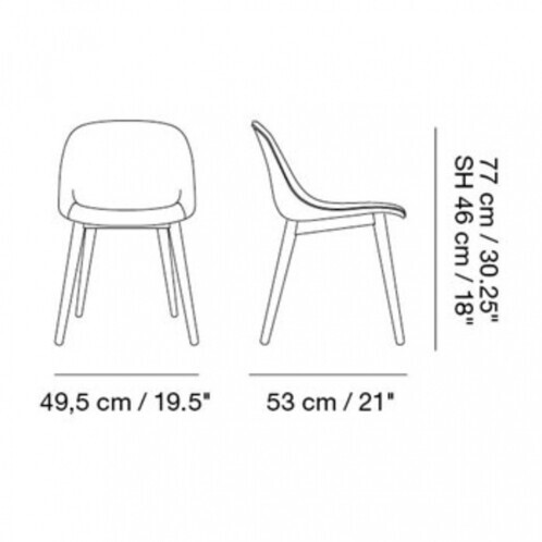 Muuto - Fiber Chair - Stoel met houten onderstel - Strichzeichnung