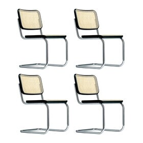 Thonet - S 32 V sledestoel met vlechtwerk set van 4