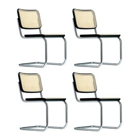 Thonet - S 32 V sledestoel met vlechtwerk set van 4