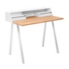 müller möbelfabrikation - PS04 - Desk 100x63cm - signaalwit RAL 9003/onderstel staal/satijn mat/1x electric box with plug bar/1x drawer box/table top solid oak wood oiled