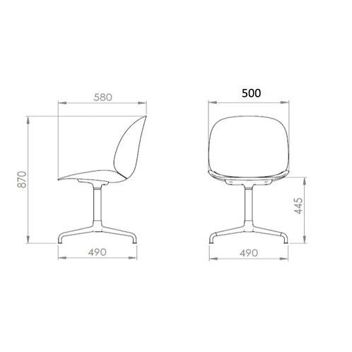 Gubi - Beetle Dining Chair-Chaise avec pied en croix - dessin au trait