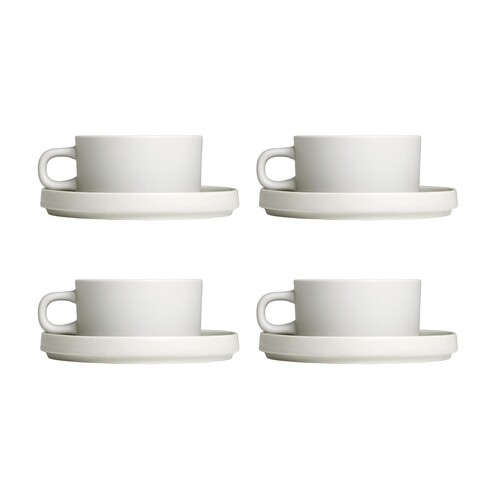 Blomus Pilar Espresso Cups with Trays, Set of 2 - Pewter