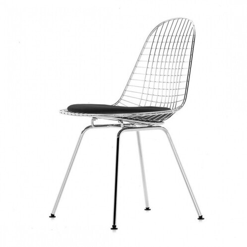 Vitra - Eames Wire Chair DKX-5 - Chaise H43cm - noir/chrome/étoffe Hopsak 66/avec patins feutre noir basic dark/hauteur nouvelle