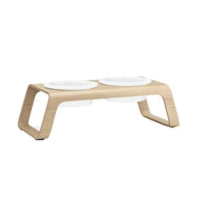 MiaCara - Porte-gamelles chien en bois avec des bols en porcelaine Desco M