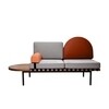 Petite Friture - Grid - Daybed 187x86x72cm - grijs/baksteen/koraal/stof Steelcut Trio 2 133 & leder/opslag links van walnoot/onderstel zwart/frame walnoot zwart