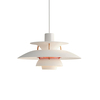 Louis Poulsen - PH 5 Mini Pendelleuchte - modern weiß/matt lackiert/Verbindungsstäbe orange/H 16cm/Ø 30cm