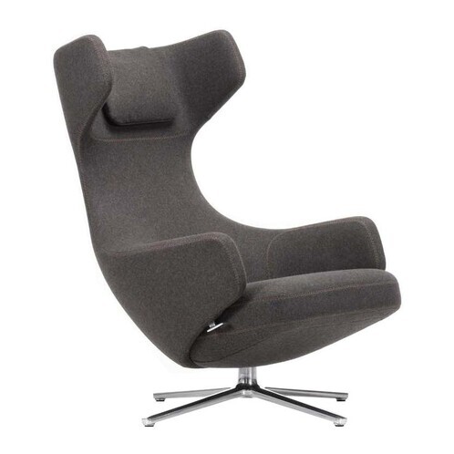 Vitra - Grand Repos - Fauteuil - etoffe Cosy 10 classic gris/pied fonte d'aluminium poli/étoffe surpiqûres point de croix/hauteur d'assise 41cm