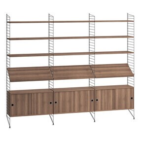 String - Regal mit 3 Schrankelementen und Zeitschriftenablagen 242x200x30cm