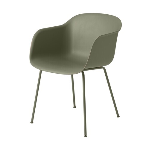 Muuto - Fiber Chair Armlehnstuhl mit Rohrgestell - staubgrün/Gestell staubgrün/54.5x76.5x55cm