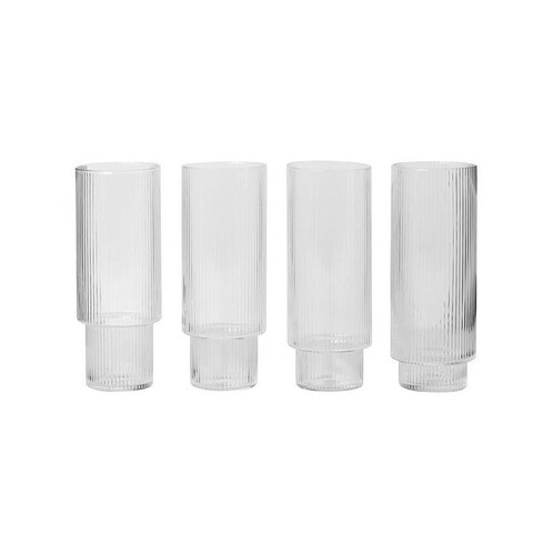 ferm LIVING - Ripple Longdrink Glass Set of 4 0,3l  - transparent/H: 14cm Ø: 7cm