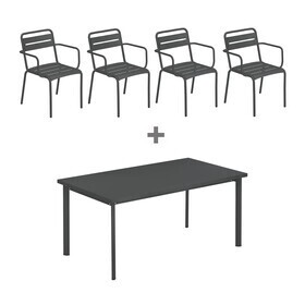 Emu - Set de jardin table 160x90cm + 4 chaises de jardin avec accoudoirs Star
