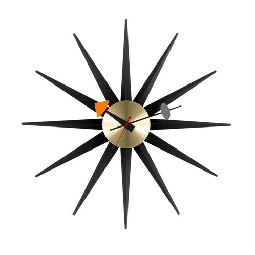 Vitra - Sunburst Clock Nelson Wanduhr - schwarz/messing/Ø47cm