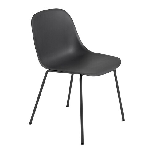 Muuto - Fiber Chair - Chaise cadre tubulaire - noir/siège fibre de bois/plastique/PxHxP 51x77x53cm/structure: acier peint par poudrage