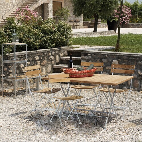 Jan Kurtz - Lucca - Ensemble de jardin - zingué/bois de teck/ftable pliante120x70cm/4 chaises pliantes