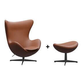Fritz Hansen - Actie-set Egg™/Het Ei stoel + voetenbank leer gratis