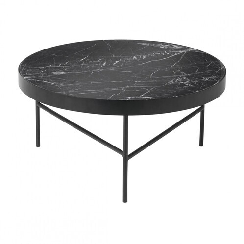 ferm LIVING - Marble Coffee Table - marble black/frame black powder coated/H 35cm/Ø 70.5cm