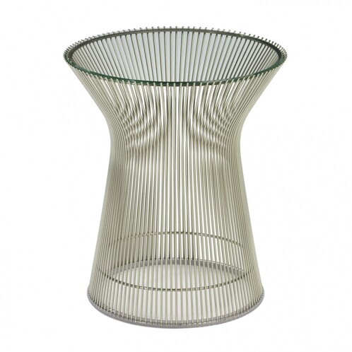 Knoll International - Platner - Table d'appoint - transparent/verre de cristal/support nickel poli/H 46cm/Ø 40cm
