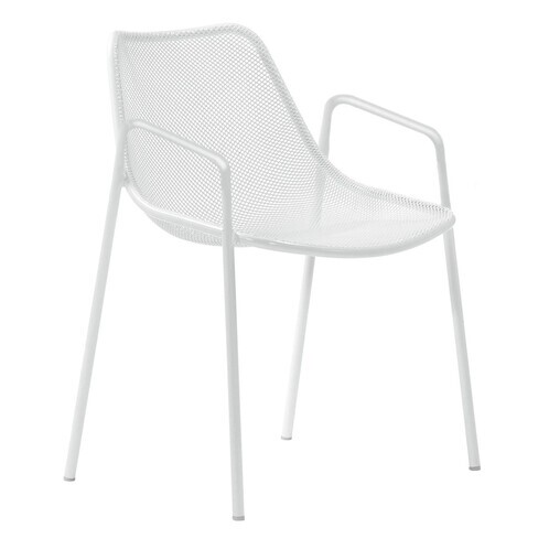 emu - Round Garten-Armlehnstuhl - weiß/pulverbeschichtet/BxHxT 63x79x58cm