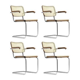Thonet - S 64 V sledestoel met armleuningen met vlechtwerk set van 4
