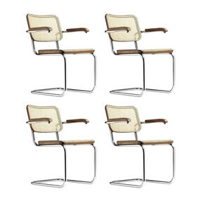 Thonet - S 64 V sledestoel met armleuningen met vlechtwerk set van 4