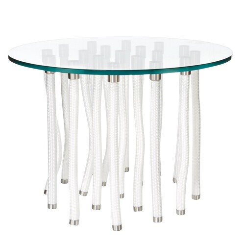 Cappellini - Org - Table d'appoint Ø60cm - transparent/blanc/frame with fix and flexible legs/legs with cord covering