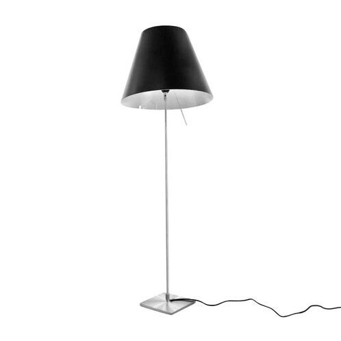 Luceplan - Costanza Terra - Lampadaire  interrupteur fixe - noir réglisse/brossé/structure aluminium/pied 18cmx18cm