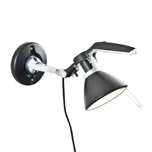 Luceplan - Fortebraccio Faretto 60W - schwarz/weiche Haptik/mit Wandhalter/mit Ein/Aus-Schalter
