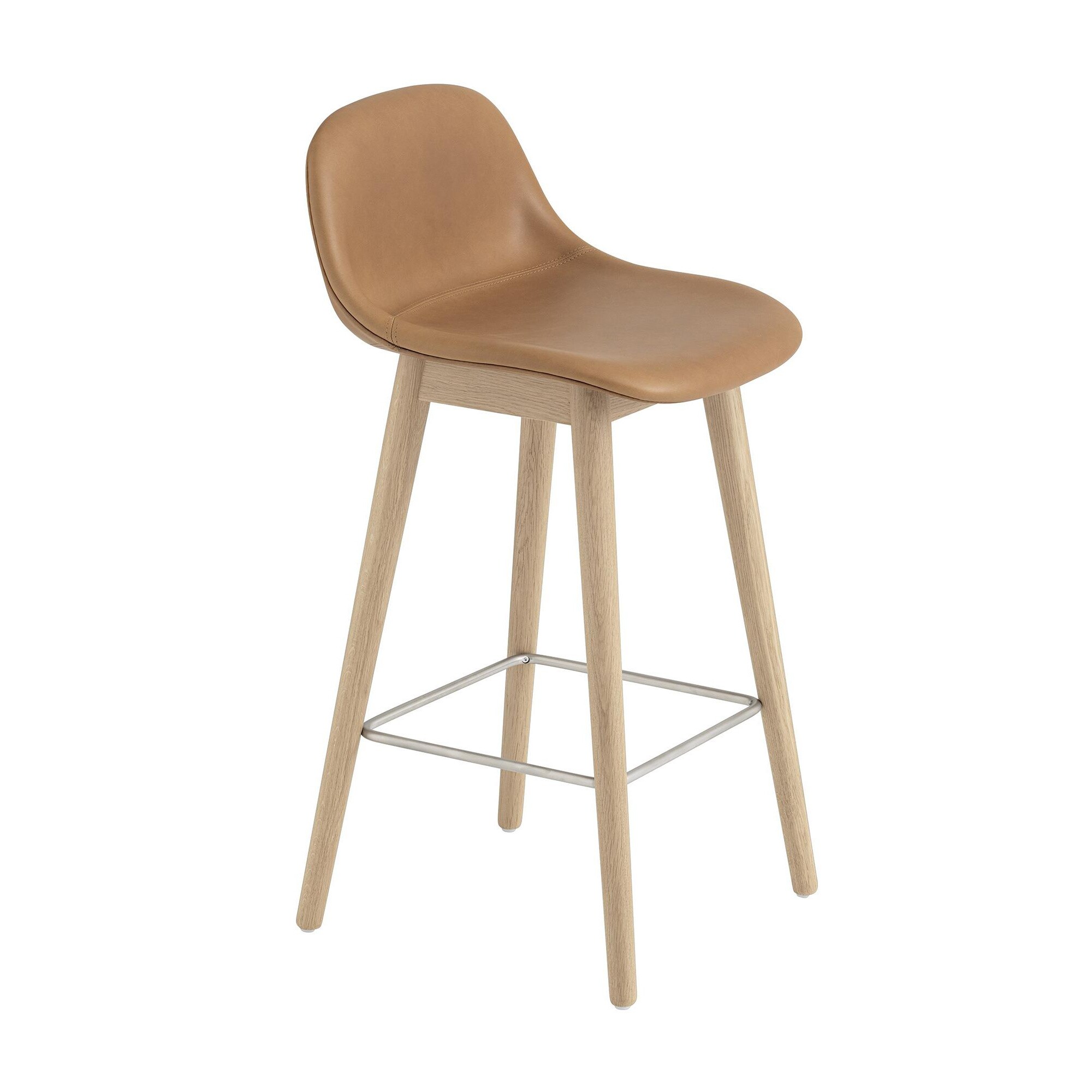 Muuto Fiber Bar Stool With Backrest, Counter Stool Leather And Wood