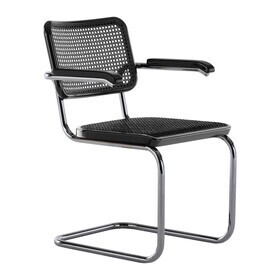 Thonet - JS . THONET by Jil Sander S 64 V Serious Freischwinger Armlehnstuhl mit Rohrgeflecht