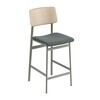 Muuto - Loft Bar Stool Upholstered 65cm  - dusty green/oak/seating fabric Steelcut Trio 966/WxHxD 42,5x98,5x49cm/base: powder coated steel