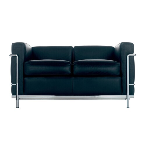 Cassina - Le Corbusier LC2 Sofa Cassina - grafite black/leather LCX 13X414/frame chrome/cushion in Dacron
