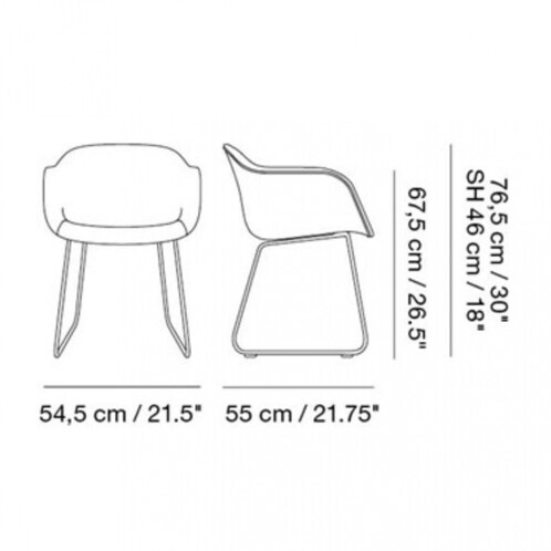 Muuto - Fiber Chair Armlehnstuhl mit Kufengestell - Strichzeichnung