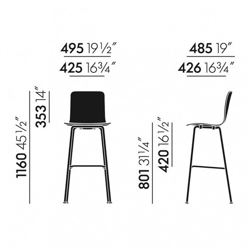 Vitra - Hal Ply Stool High - Tabouret de bar - dessin au trait