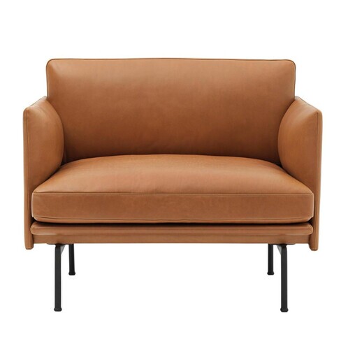 Muuto - Outline Armchair - cognac/leather cognac/LxWxH 88x84x69,5cm/black aluminium base: powder coated