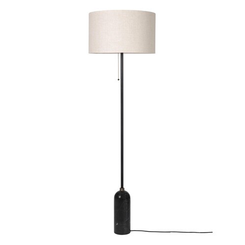 Gubi - Gravity Stehleuchte - leinen/schwarz/Lampenschirm Leinen/H 169cm, Ø 50cm/Gestell schwarzer Marmor